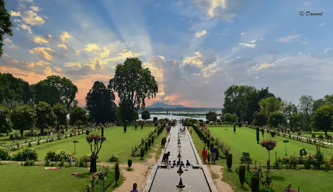 Nishat Bagh Mughal garden at sunset, Srinagar